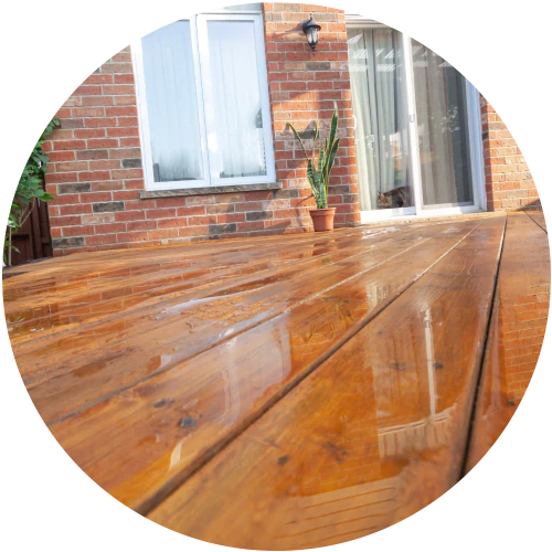 icon 4 backyard wooden deck with fresh brown stain